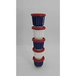 Tupperware Jel-ette Jello Mold Single Serve Cups With Lids Mini Red White Blue